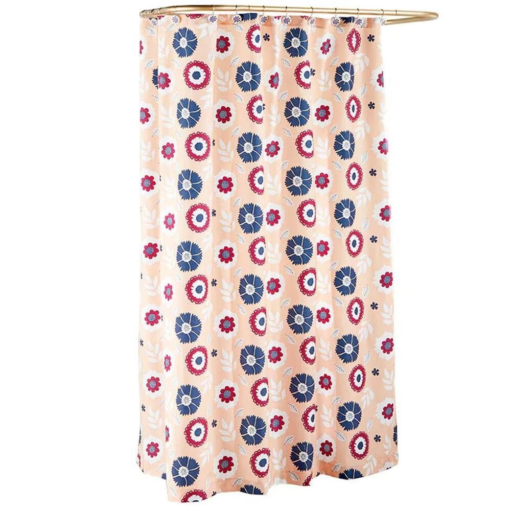 Retro Vibe Floral Shower Curtain 72-in Blue Red Floral on Tan Polyester Gift NEW